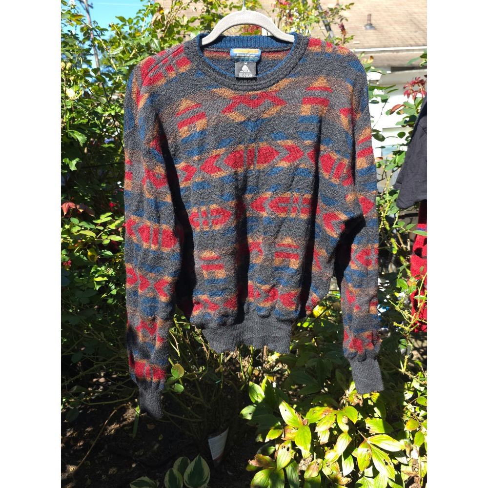 Robert Banks Mens Wool Sweater Medium Aztec Southwestern Knit Pullover